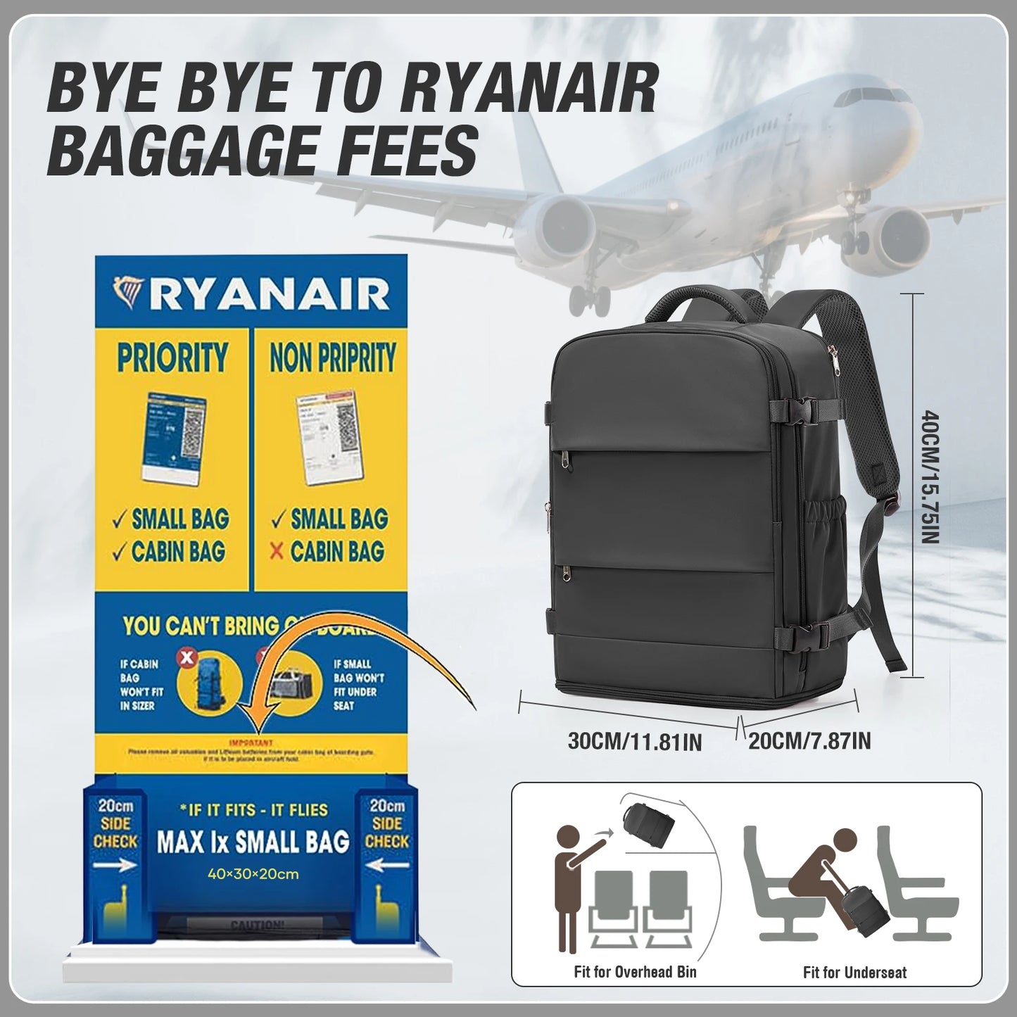 Women Men Hand Luggage Backpack Business College Laptop Travel