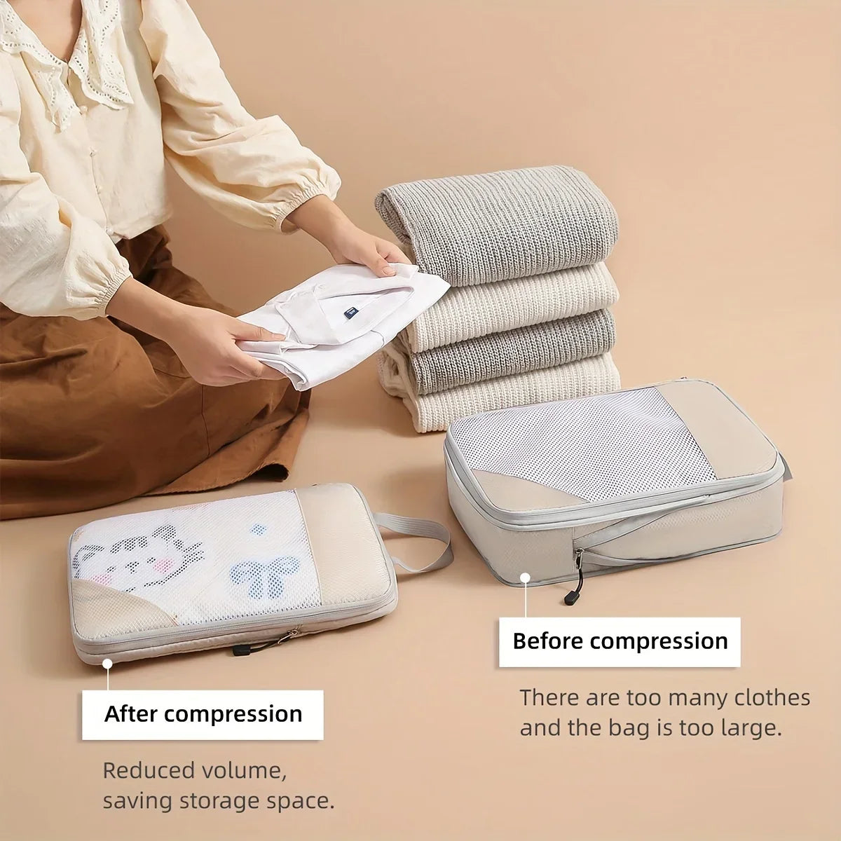 3-piece travel compression packing cube, travel bag luggage organizer