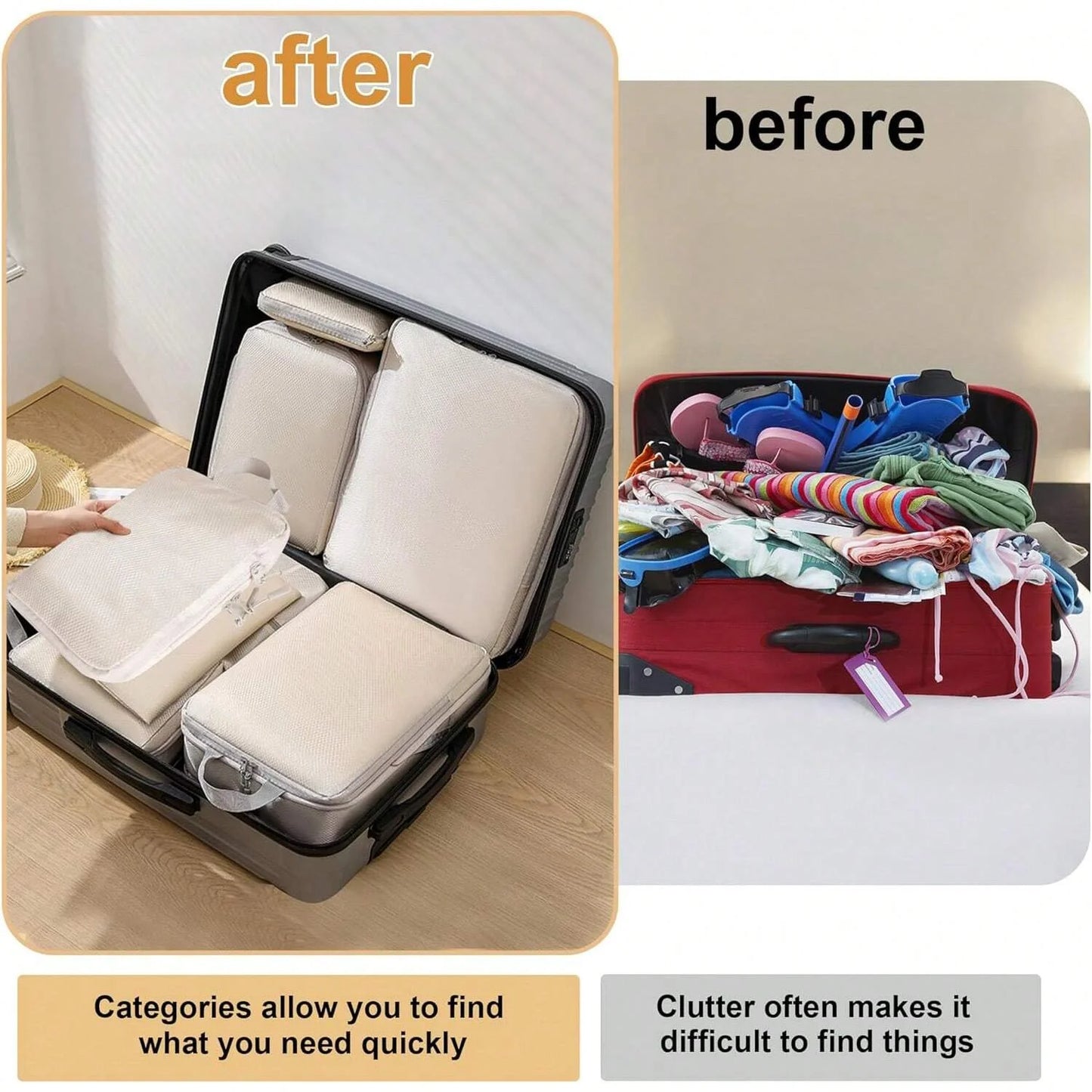 Set/6 pcs Compressible Packing Travel Storage Bag Cubes Waterproof