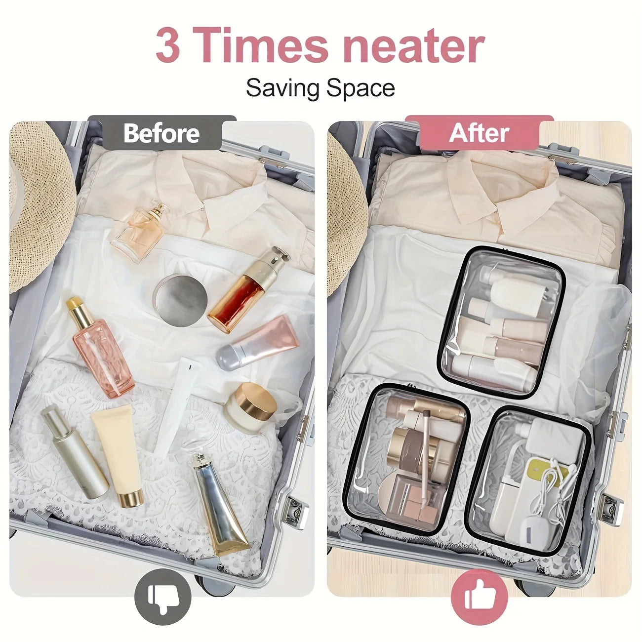 Medicine Cosmetic Bag Women Large Capacity Travel Organizer Easy Wipe