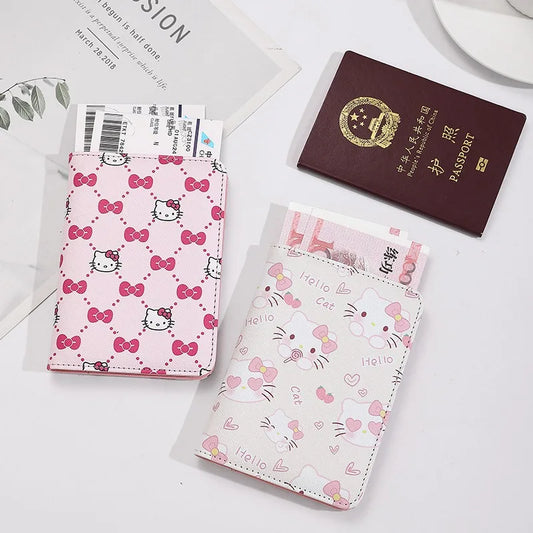 Hello Kitty Women Passport Cover PU Leather Multifunction Credit Card