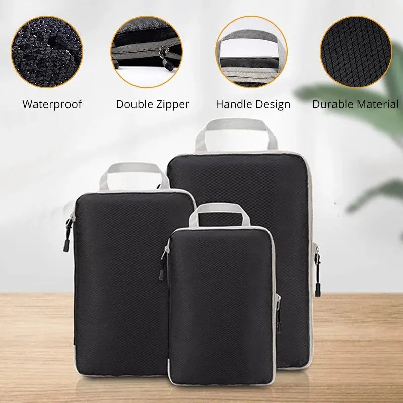 3Pcs/set Black/Blue/Grey Compressible Travel Storage Bag Portable