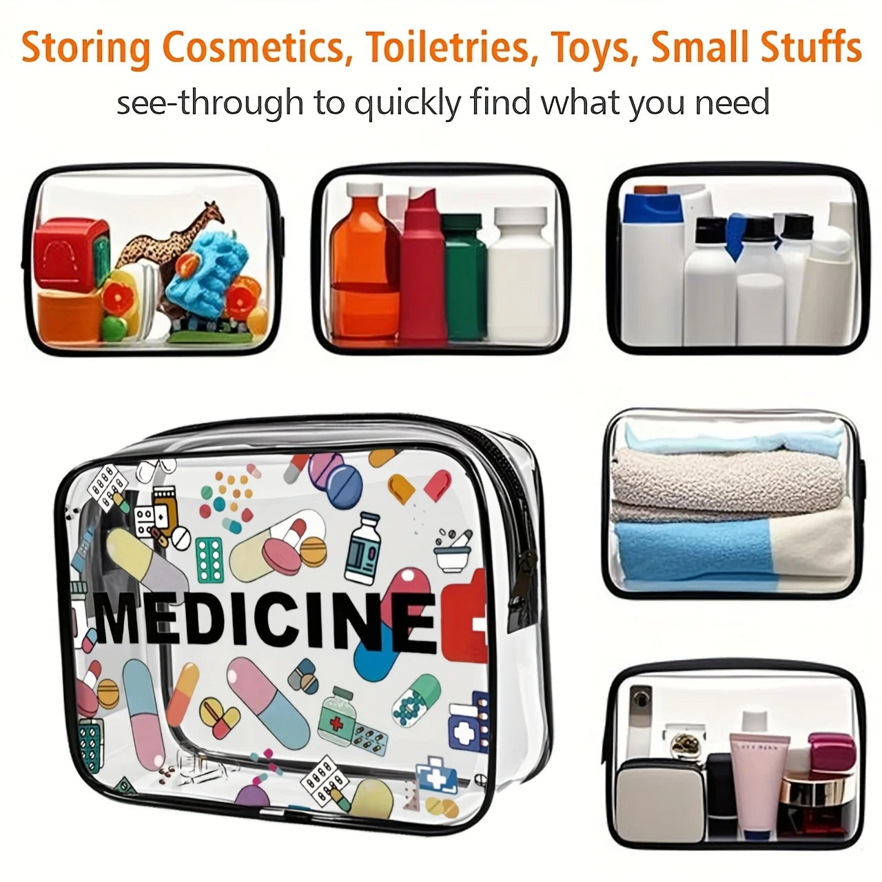 Medicine Cosmetic Bag Women Large Capacity Travel Organizer Easy Wipe