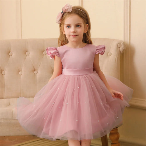 Toddler Girl Flower Birthday Tulle Dress Backless Bow Wedding Gown
