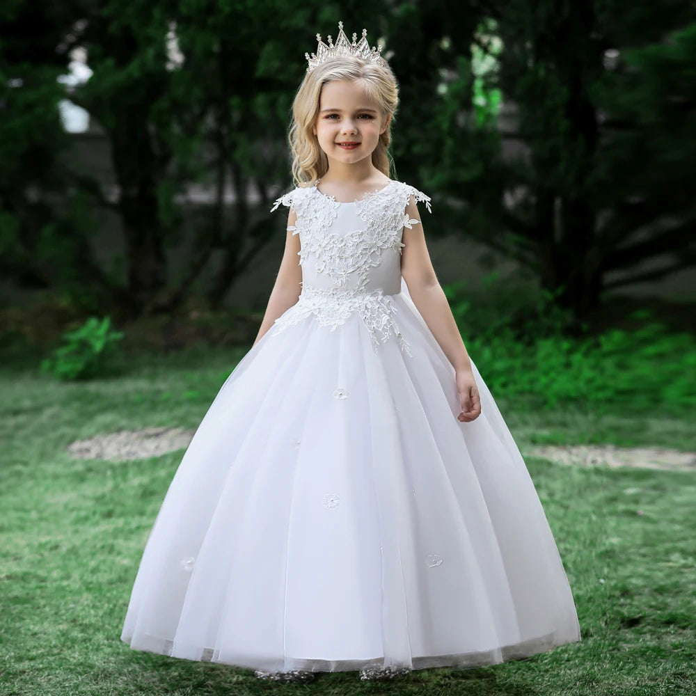 Formal Tulle Flower Bridesmaid Girls Dress Vestido White Wedding