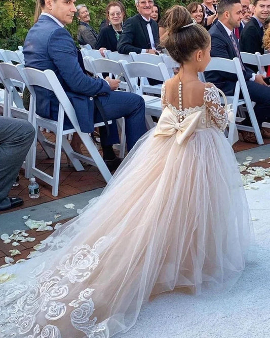 BABYONLINE Long Sleeve Flower Girl Dresses For Wedding Guest Kids