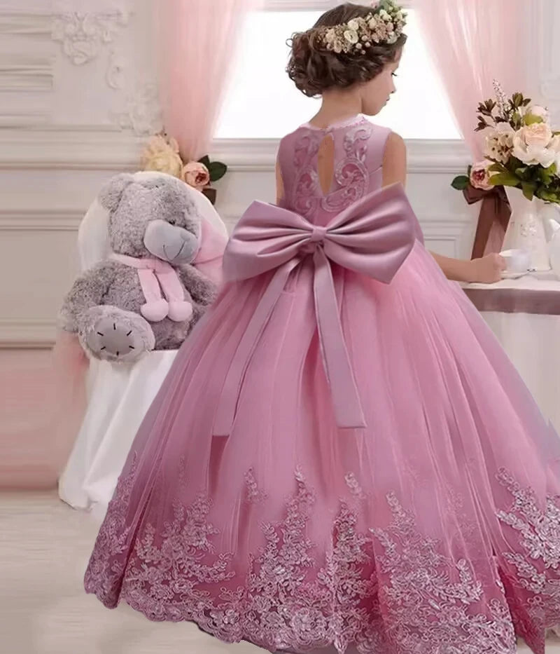 Childrens Dress 3-12 Year Old Embroidered Bow Wedding Dress Girl