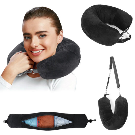 Travel Neck Pillow with Fillable Clothing U-Shaped Pillowcase, Extra
