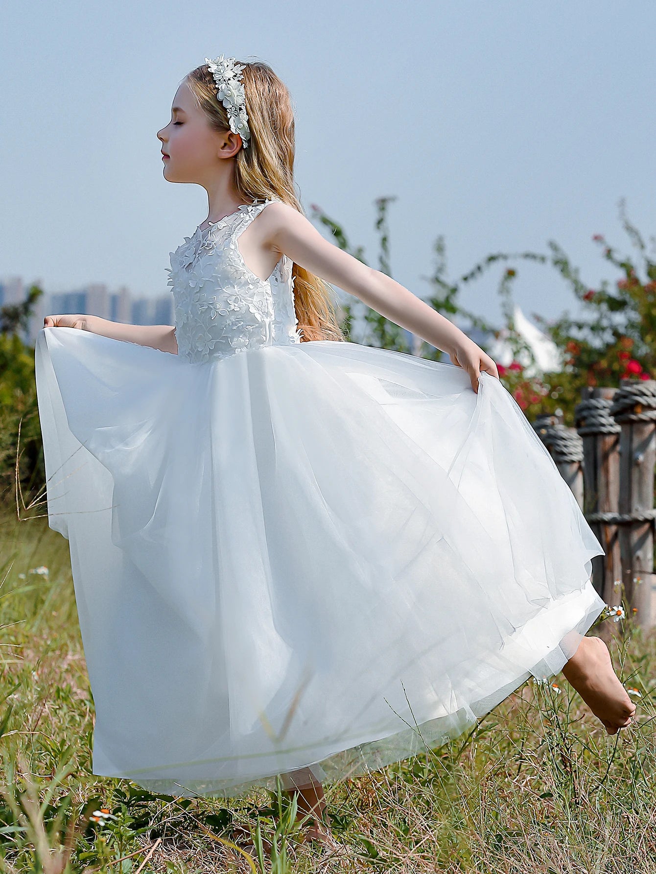 Soft Tulle Satin Floral Appliques Lace Elegant Wedding Party Princess
