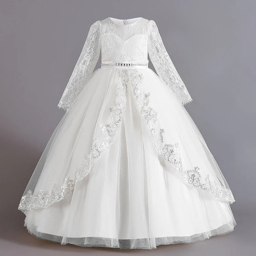 Long Sleeve Baptism Bridesmaids Party Girl Dresses Tulle Wedding