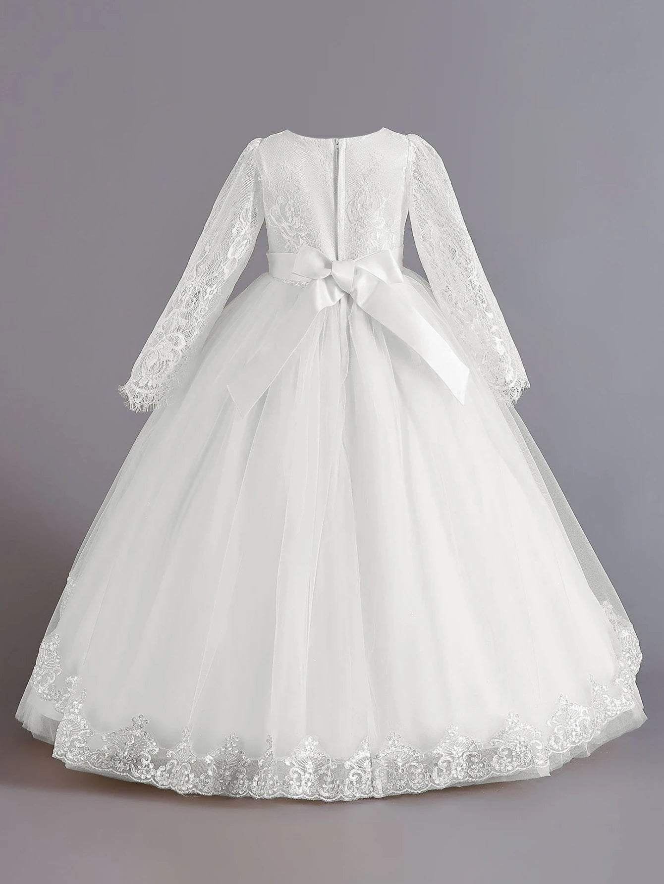 Long Sleeve Baptism Bridesmaids Party Girl Dresses Tulle Wedding
