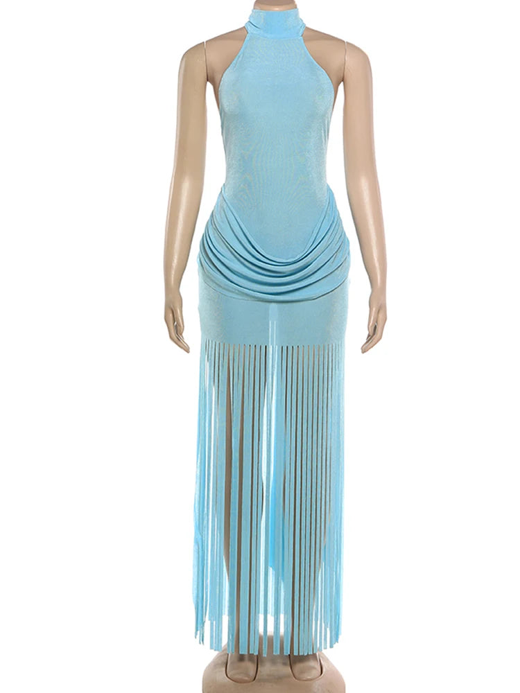 Weird Puss Halter Turtleneck Dress Women Velvet Ruched Patchwork