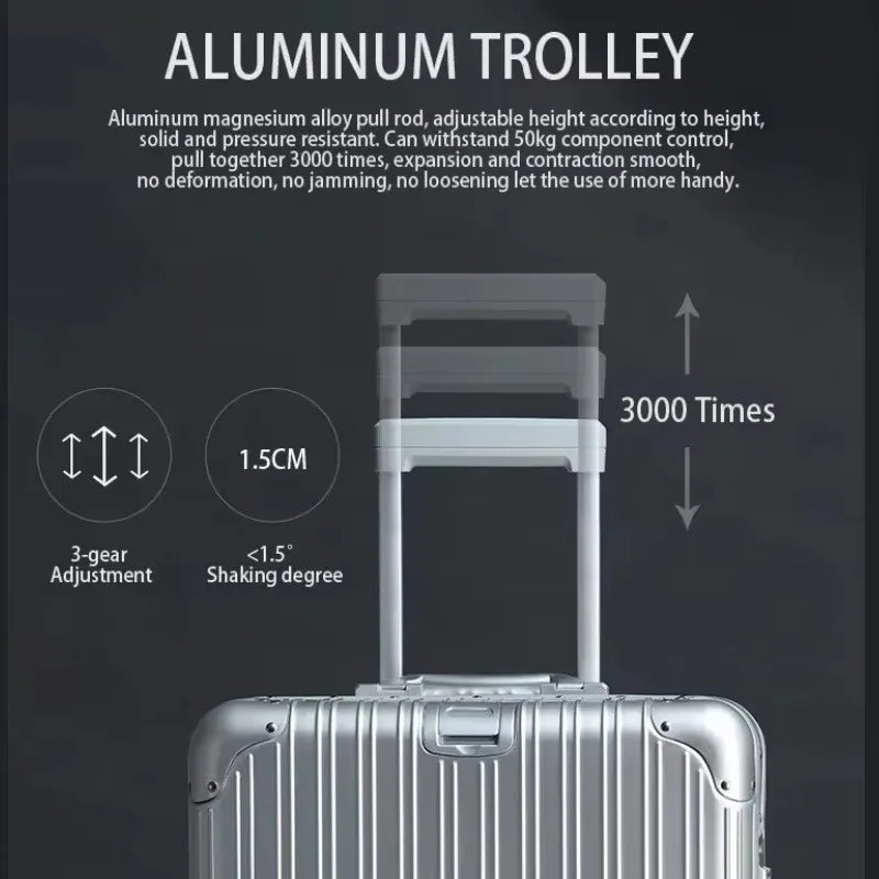 100% Aluminum-magnesium Alloy Travel Suitcase High Quality Rolling