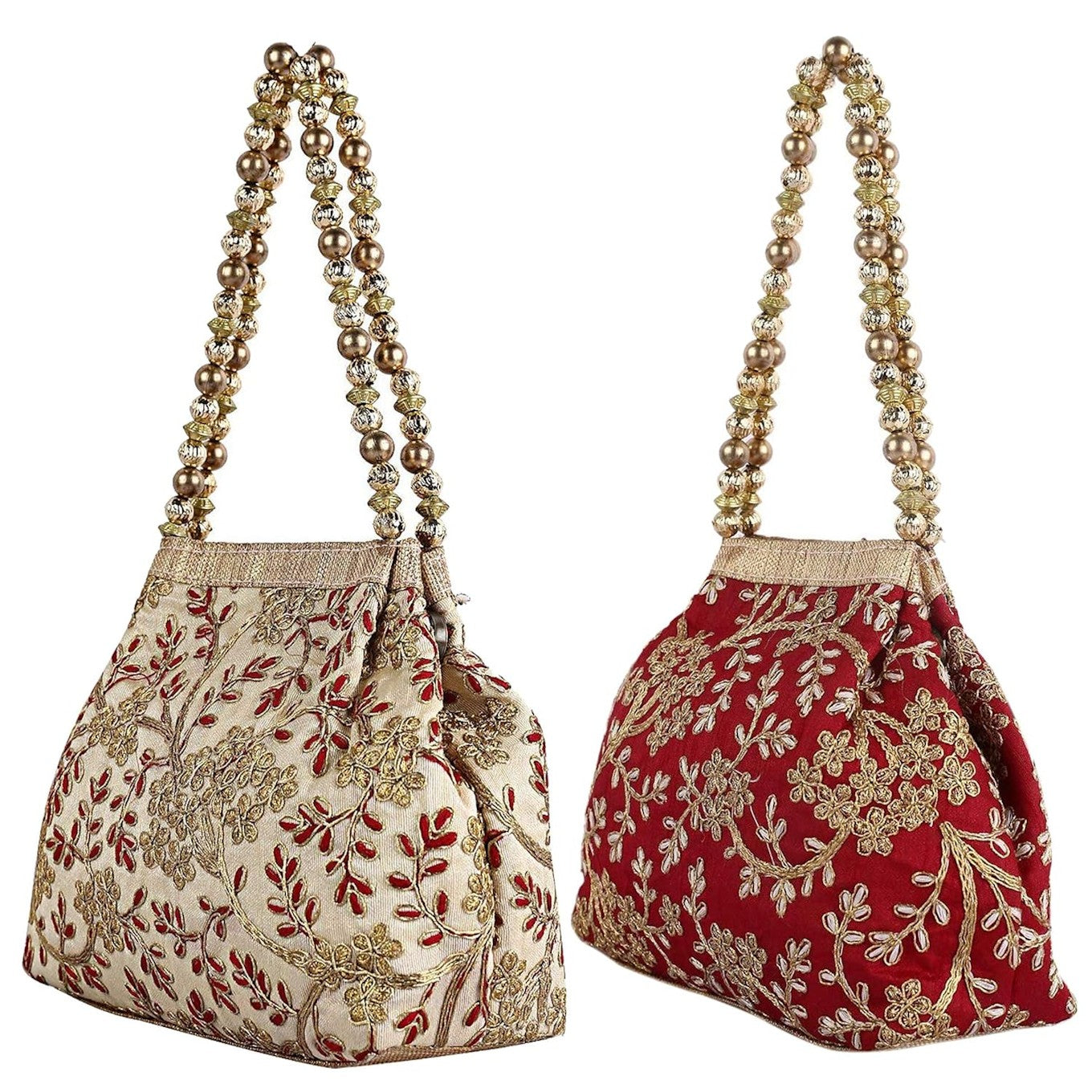 Maroon & Cream Embroidered Potli – 2 Pack