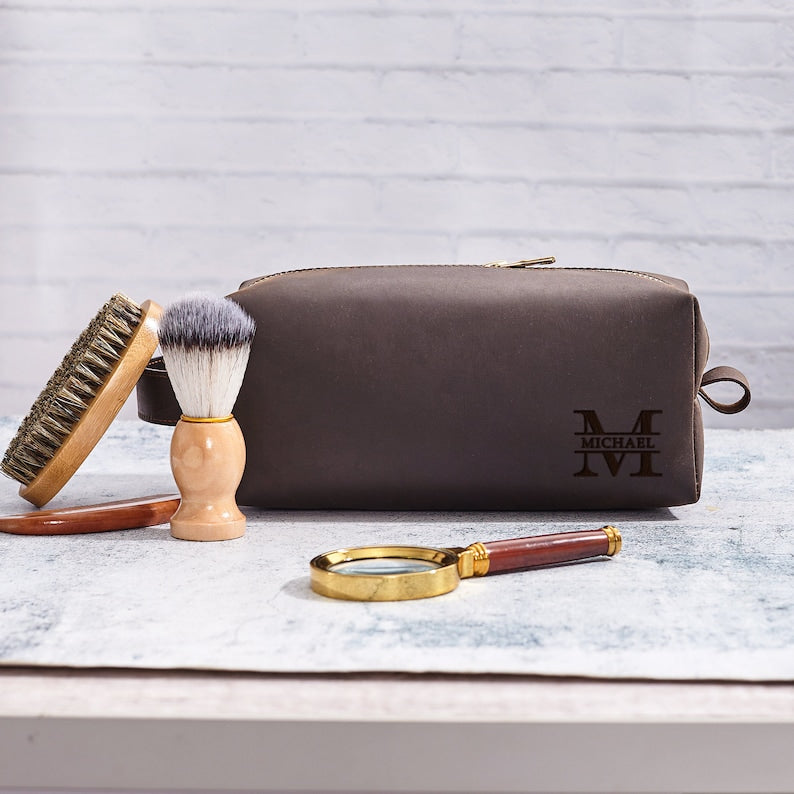 Personalized Leather Dopp Kit, Mens Toiletry Bag, Hanging Dopp Kit