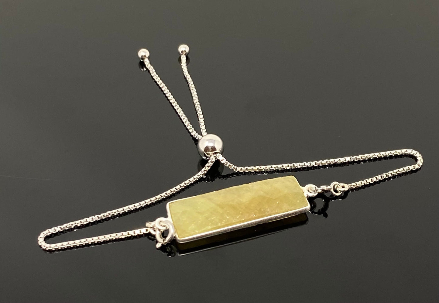 Yellow Sapphire Gemstone Bar Bracelet, Sterling Silver Bolo Bracelet,