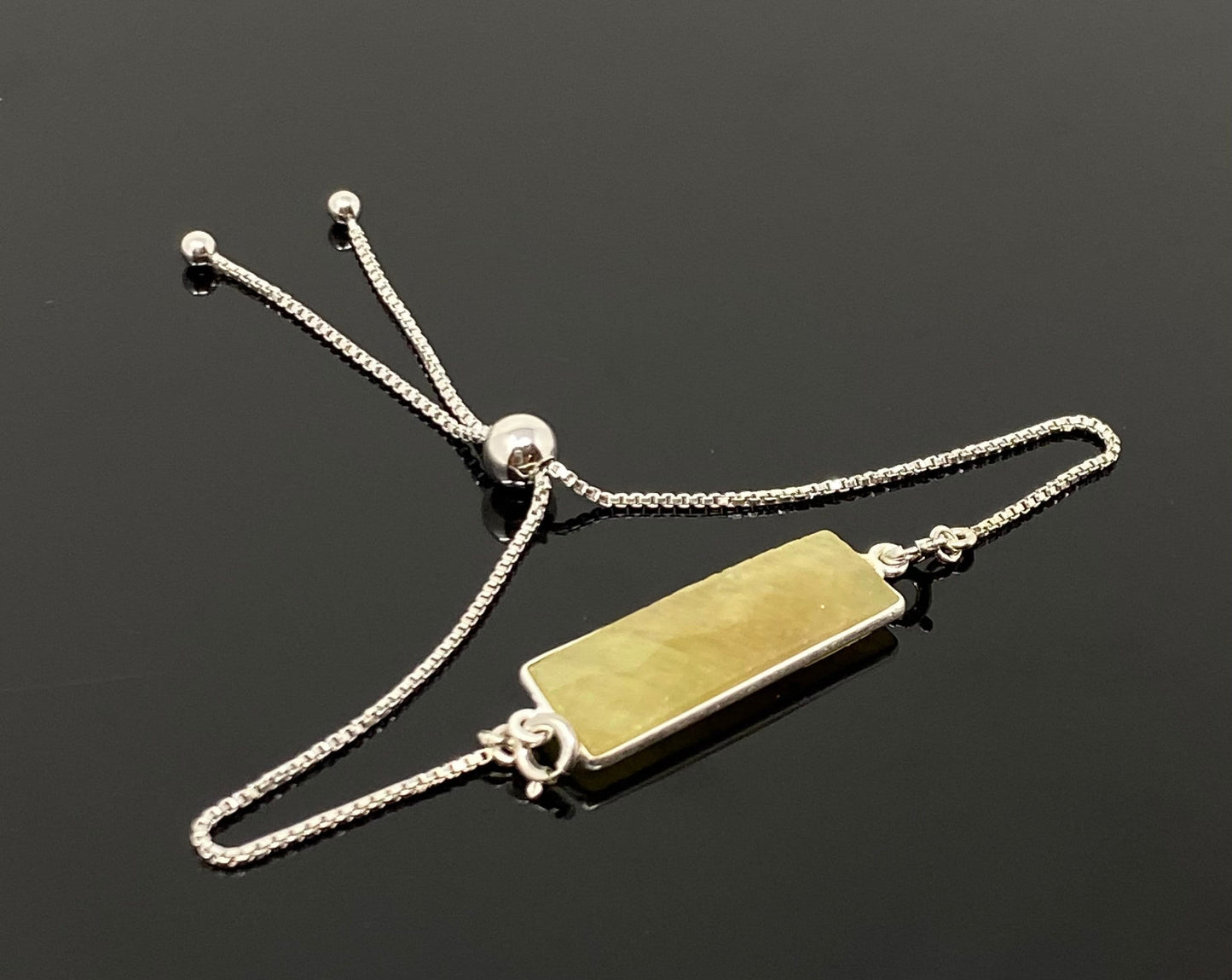 Yellow Sapphire Gemstone Bar Bracelet, Sterling Silver Bolo Bracelet,