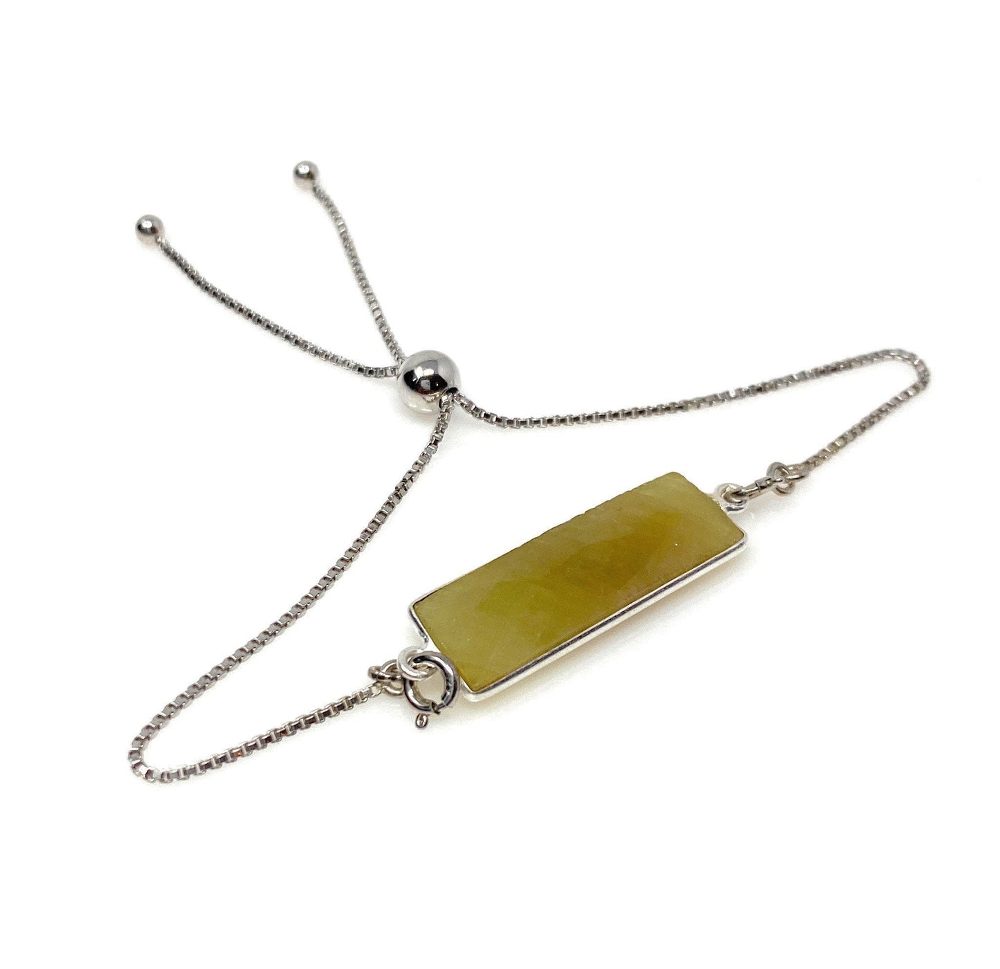 Yellow Sapphire Gemstone Bar Bracelet, Sterling Silver Bolo Bracelet,