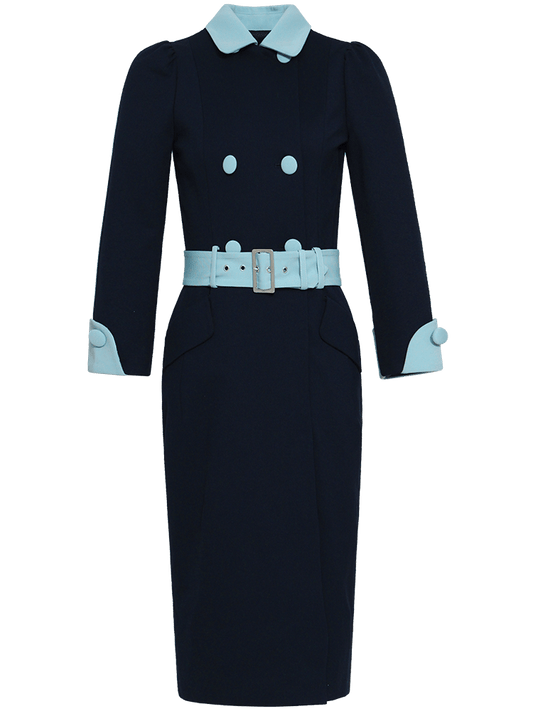 Navy blue contrast belted mother other bride dress