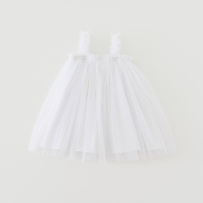 Summer Baby Kids Girls Sleeveless Plain Tulle Strap Dress