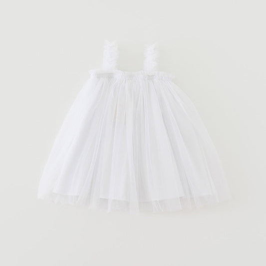 Summer Baby Kids Girls Sleeveless Plain Tulle Strap Dress