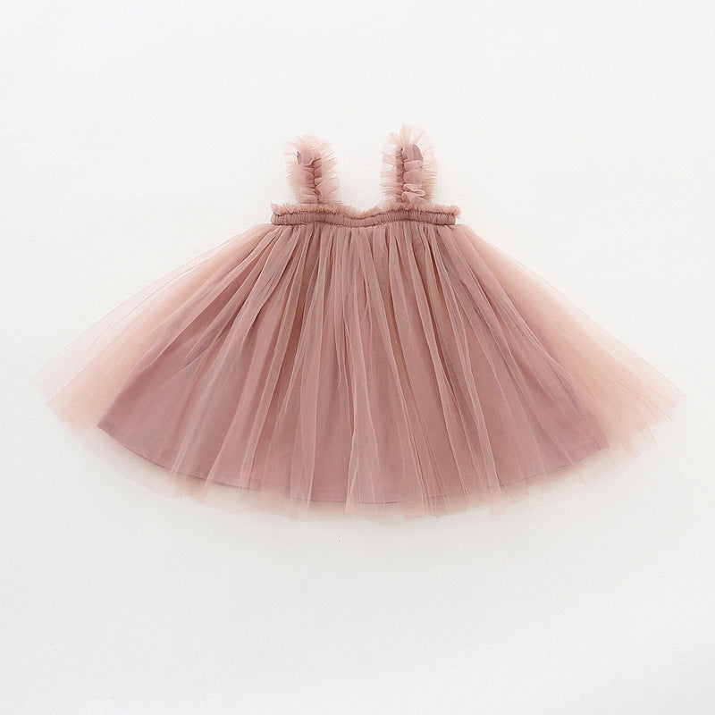 Summer Baby Kids Girls Sleeveless Plain Tulle Strap Dress