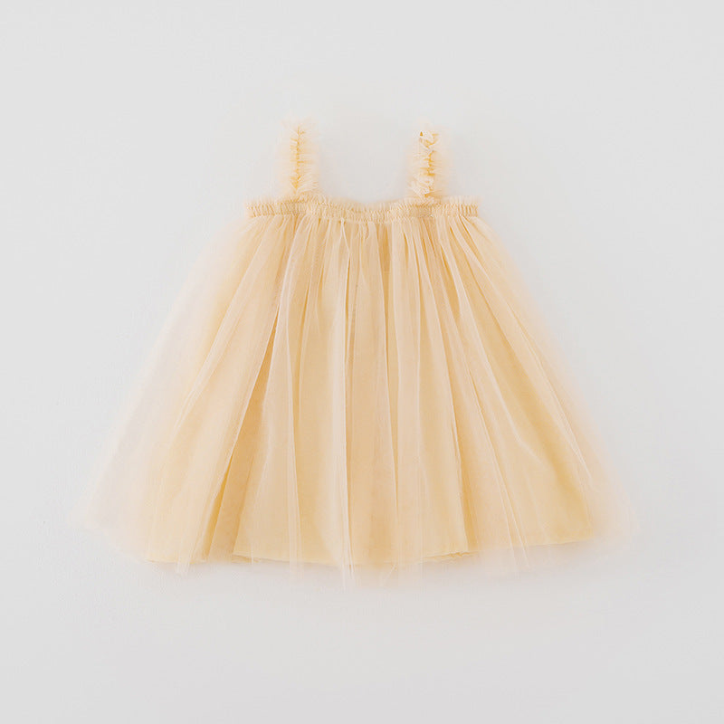 Summer Baby Kids Girls Sleeveless Plain Tulle Strap Dress