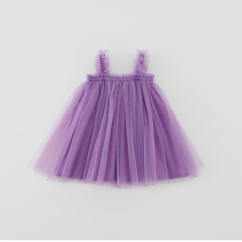 Summer Baby Kids Girls Sleeveless Plain Tulle Strap Dress