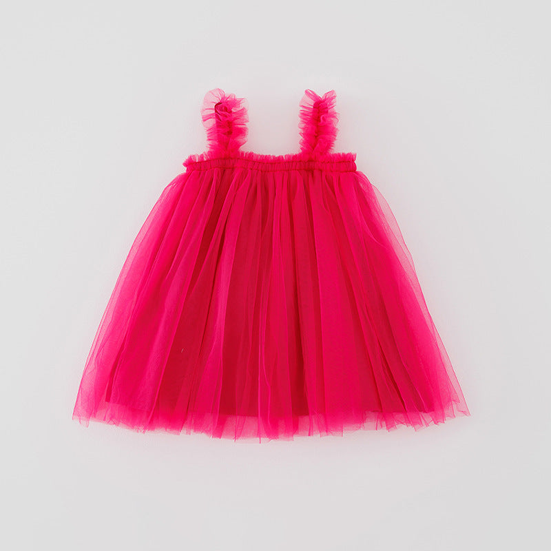 Summer Baby Kids Girls Sleeveless Plain Tulle Strap Dress