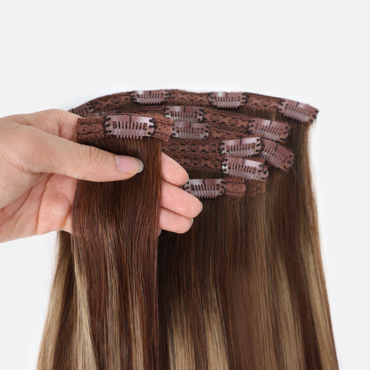 Honey Blonde Balayage (1A/1A+4Q) Classic Clip-In Hair Extensions (120g-140g)