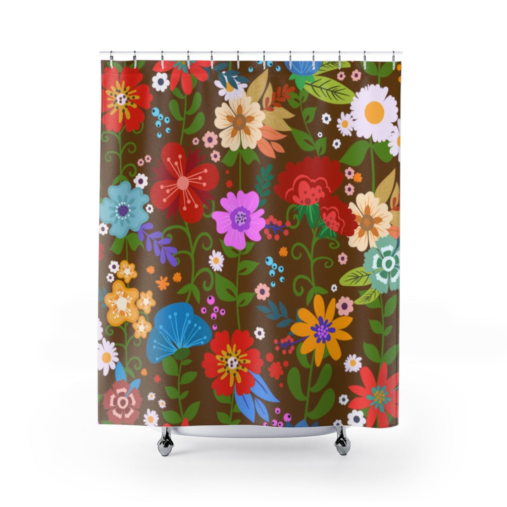 Uniquely You Fabric Shower Curtain, Floral Print - Brown
