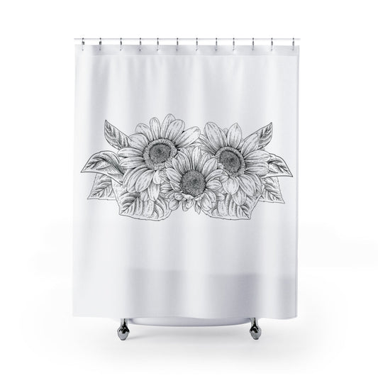 Uniquely You Fabric Shower Curtain, Black and White Sunflower - S5