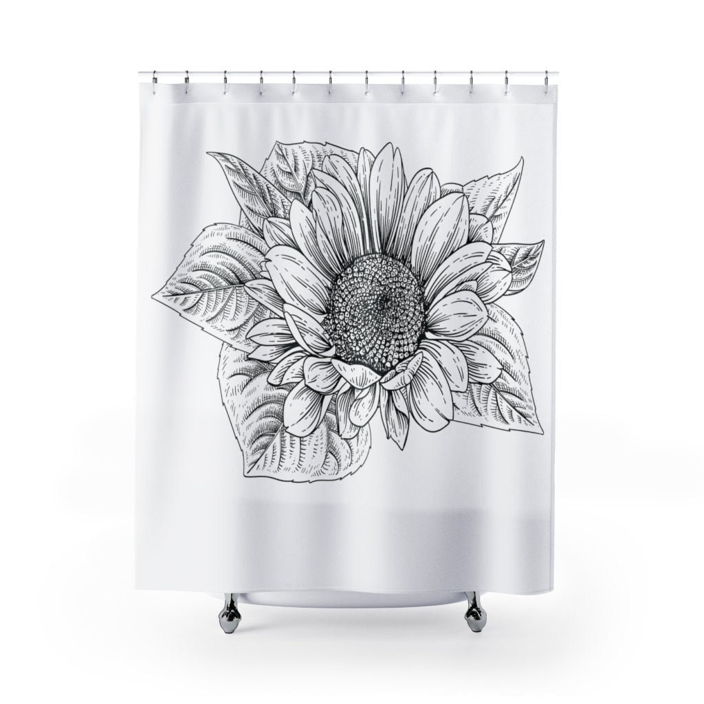 Uniquely You Fabric Shower Curtain, Black and White Sunflower  - S4