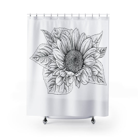 Uniquely You Fabric Shower Curtain, Black and White Sunflower - S4