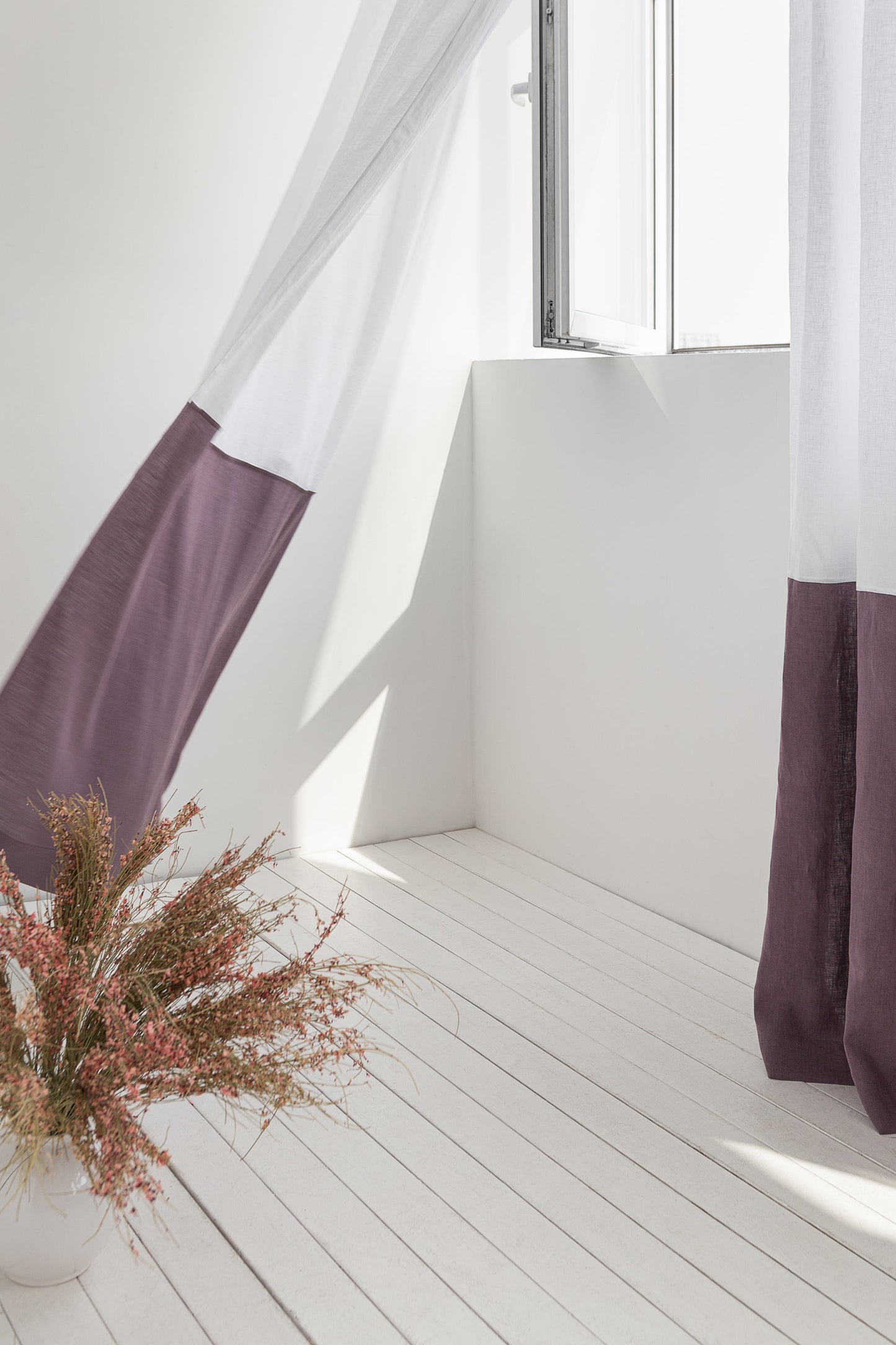 Two-Colored Linen Curtain & Drape with Multifunctional Tape in Snow