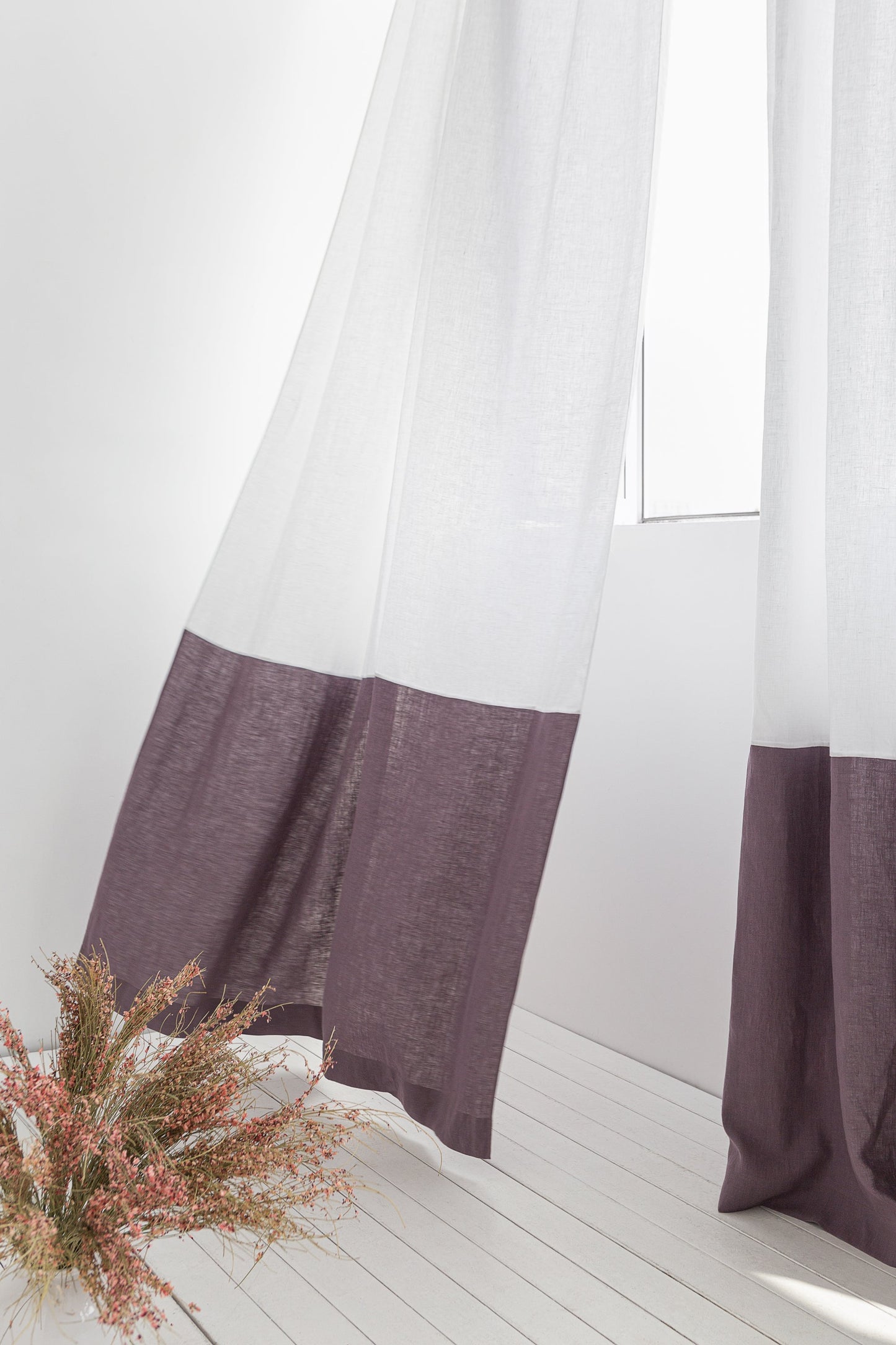 Two-Colored Linen Curtain & Drape with Multifunctional Tape in Snow