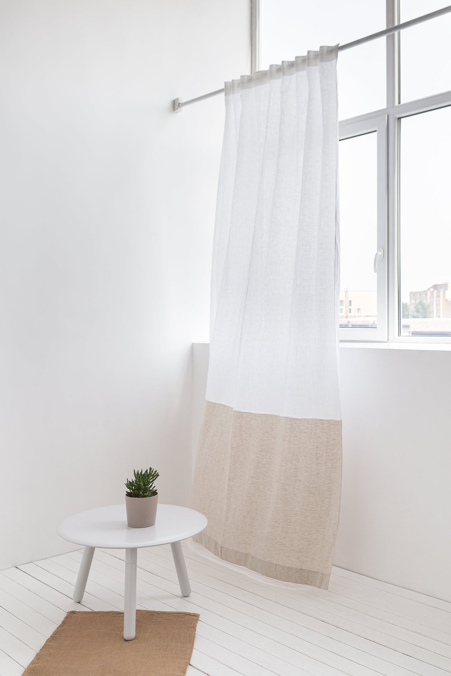 Two-Colored Linen Curtain & Drape with Multifunctional Tape in Snow