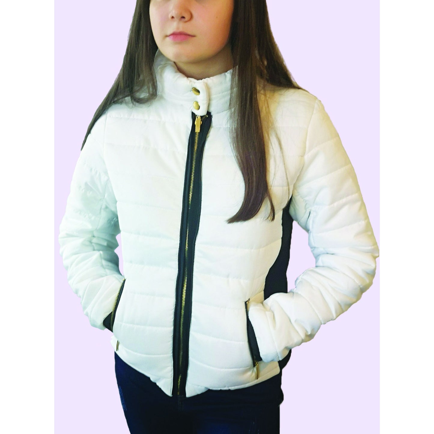White Puffer Jacket - Black Contrast