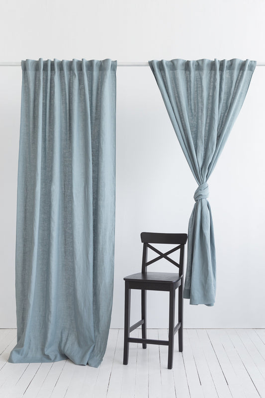 Linen Curtains & Drapes with Multi-functional Heading Tape in Greyish