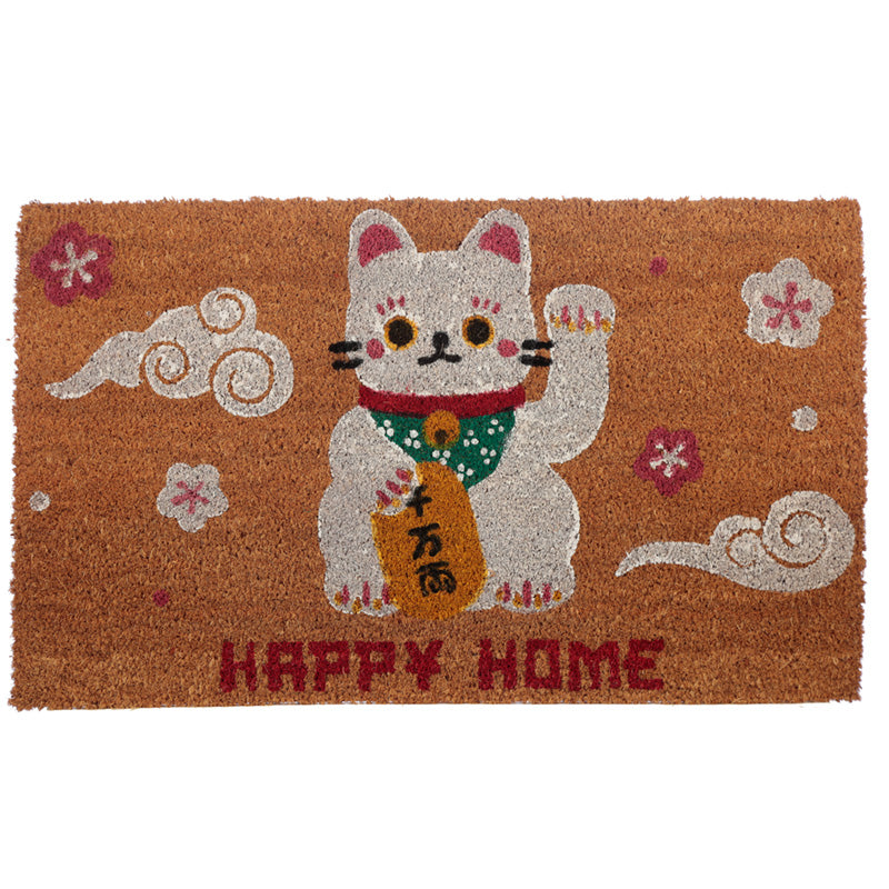 Coir Door Mat - Lucky Cat Maneki Neko