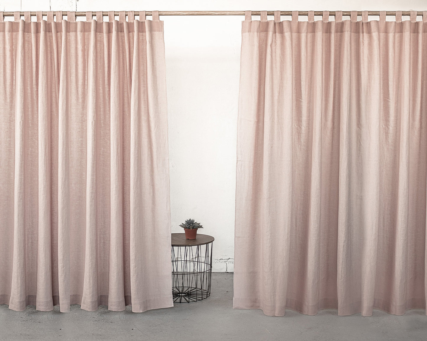 Tab Top Linen Curtain & Drape in Pale Pink