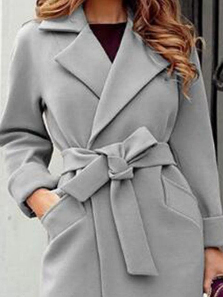 Wool Coat  Warm Jackets Outerwear Belt Long  Women Jacket Coats