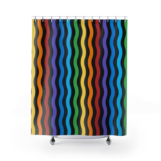 Uniquely You Fabric Shower Curtain, Black and Rainbow Print - SC72092