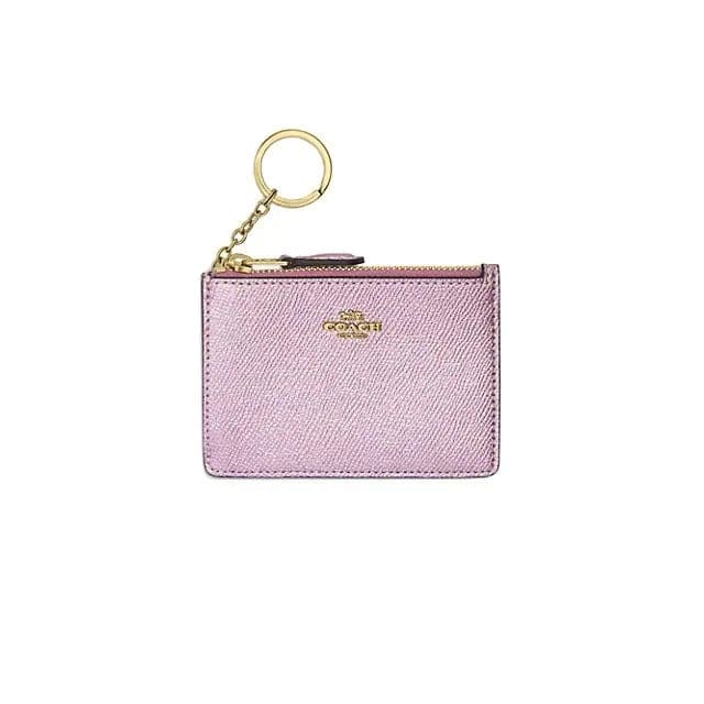 COACH Mini Metallic Leather Card Holder - pink