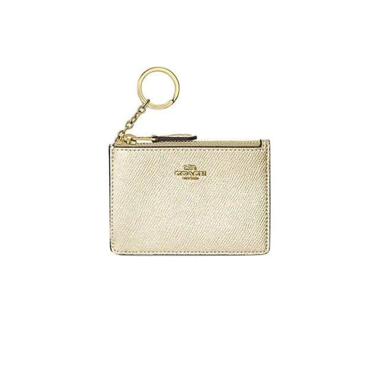 COACH Mini Metallic Leather Card Holder - Soft gold