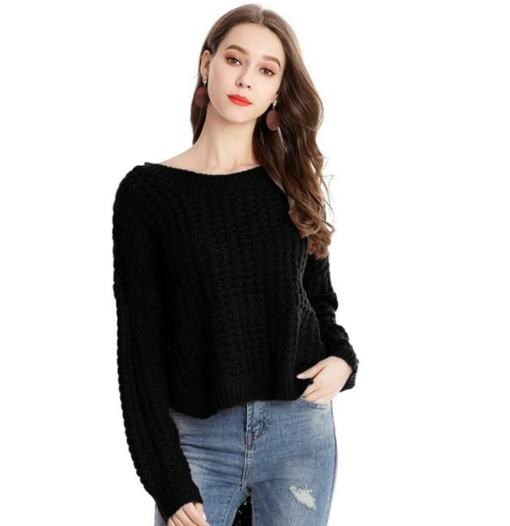 Womens Crewneck Uneven Sweater