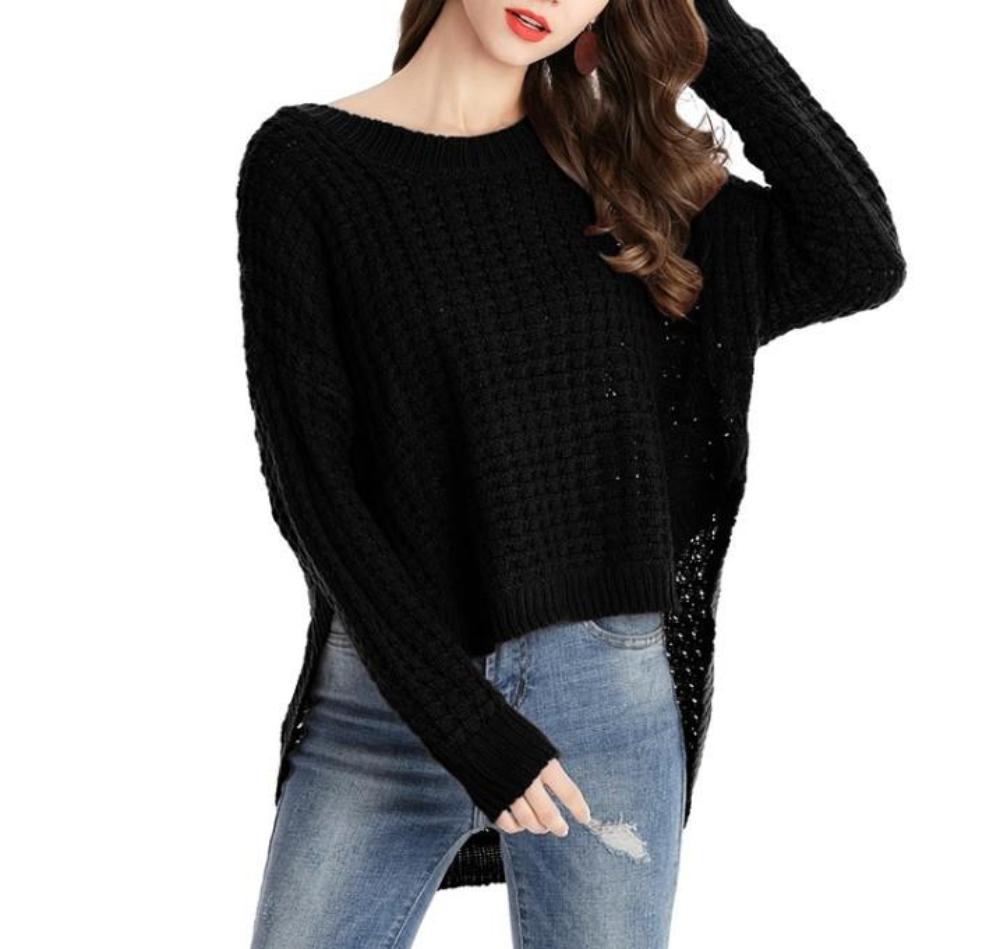 Womens Crewneck Uneven Sweater