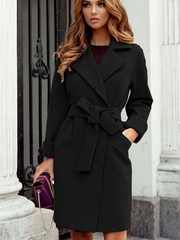 Wool Coat  Warm Jackets Outerwear Belt Long  Women Jacket Coats