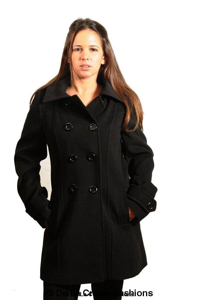 Womens Wool Feel Double Breasted Hooded Coat