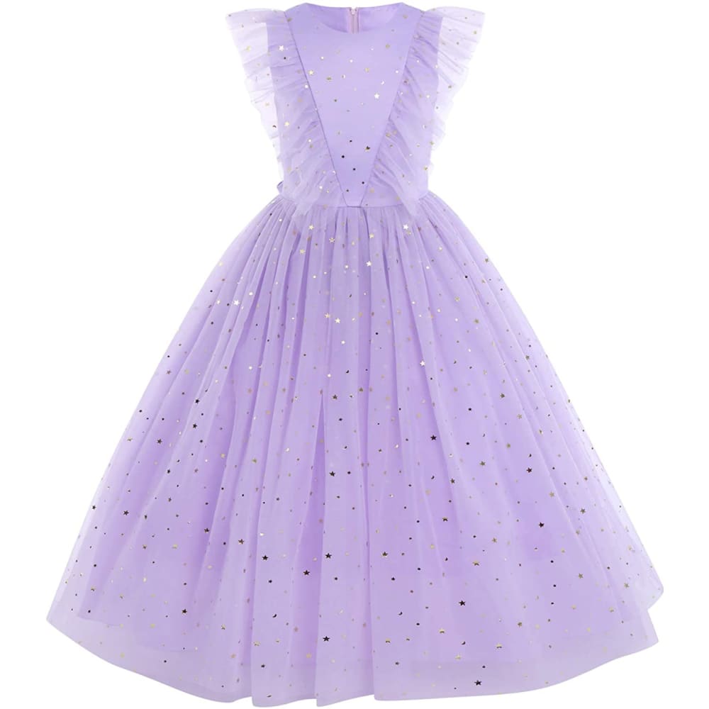 Flower Girls Princess Floral Lace Embroidered Star Pageant 